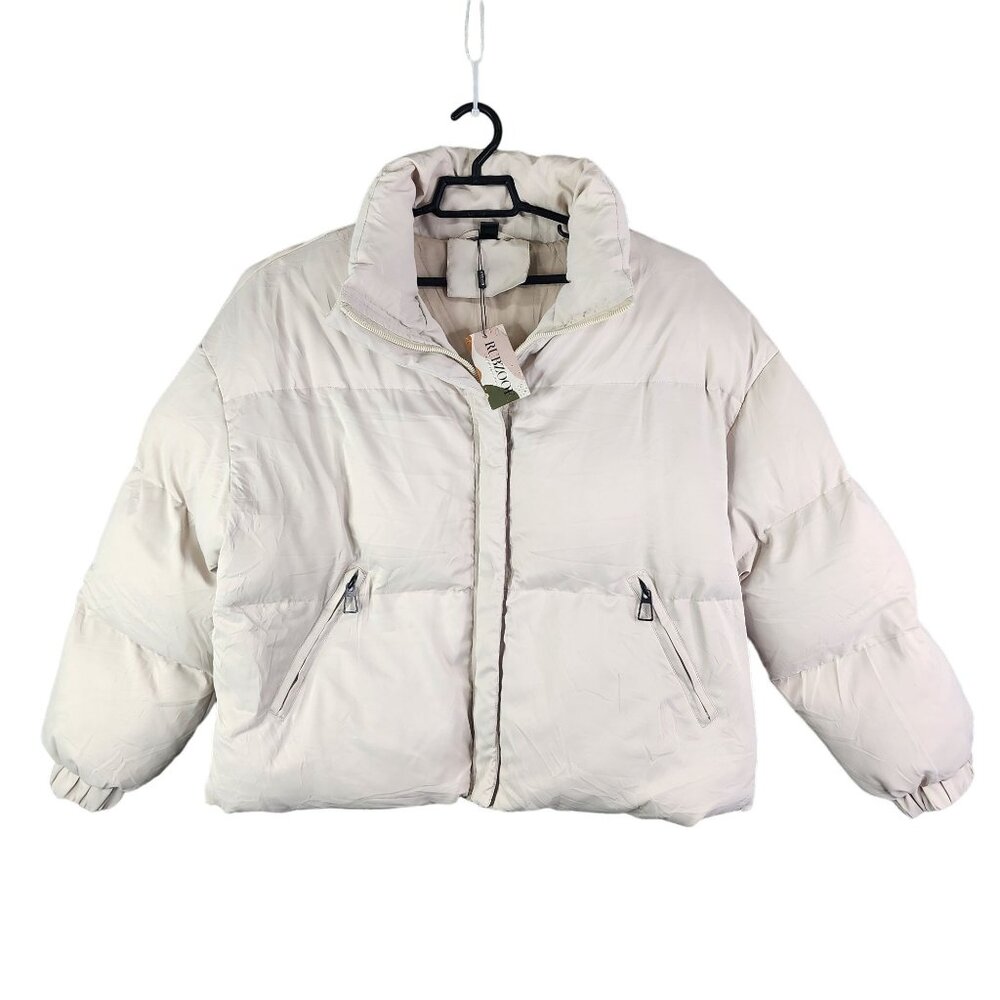 Womens Beige Rubzoof Puffer Jacket 100% Polyester Full Zip Long Sleeve Size L